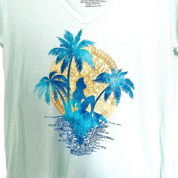 Disney Princess The Little Mermaid Blue Graphic Print Short Sleeve Shirt Large - Picture 4 of 5